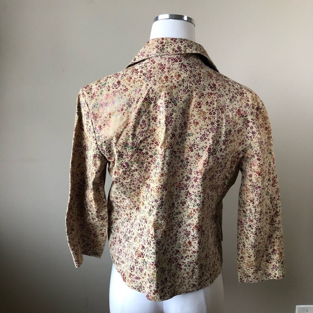 NWT Vintage Tan Suede Leather Boxy Jacket Ditzy Floral Print 7/8 - Picture 8 of 16